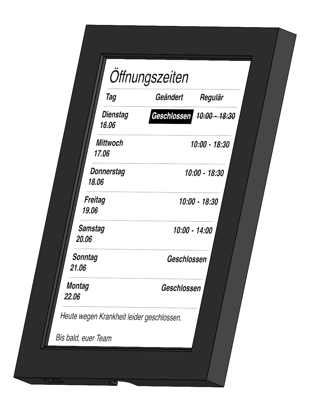ÖffnungszeitenDisplay.de E-Paper-Gerät